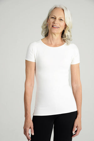 "Silky" Jewel Neck Short Sleeve T-Shirt